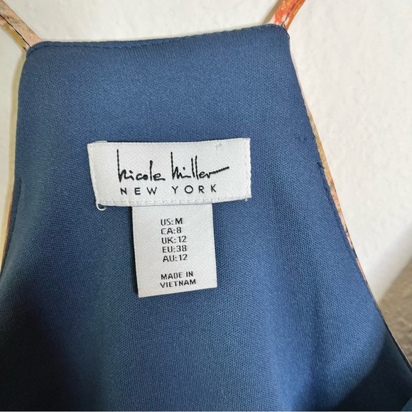 Nicole Miller New York Blue gold floral gown maxi dress sz M sleeveless evening - Picture 4 of 9